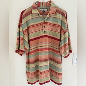 TOMMY BAHAMA Vintage Silk Blend Striped Polo Shirt Size L Y2K Resort Coastal 90s